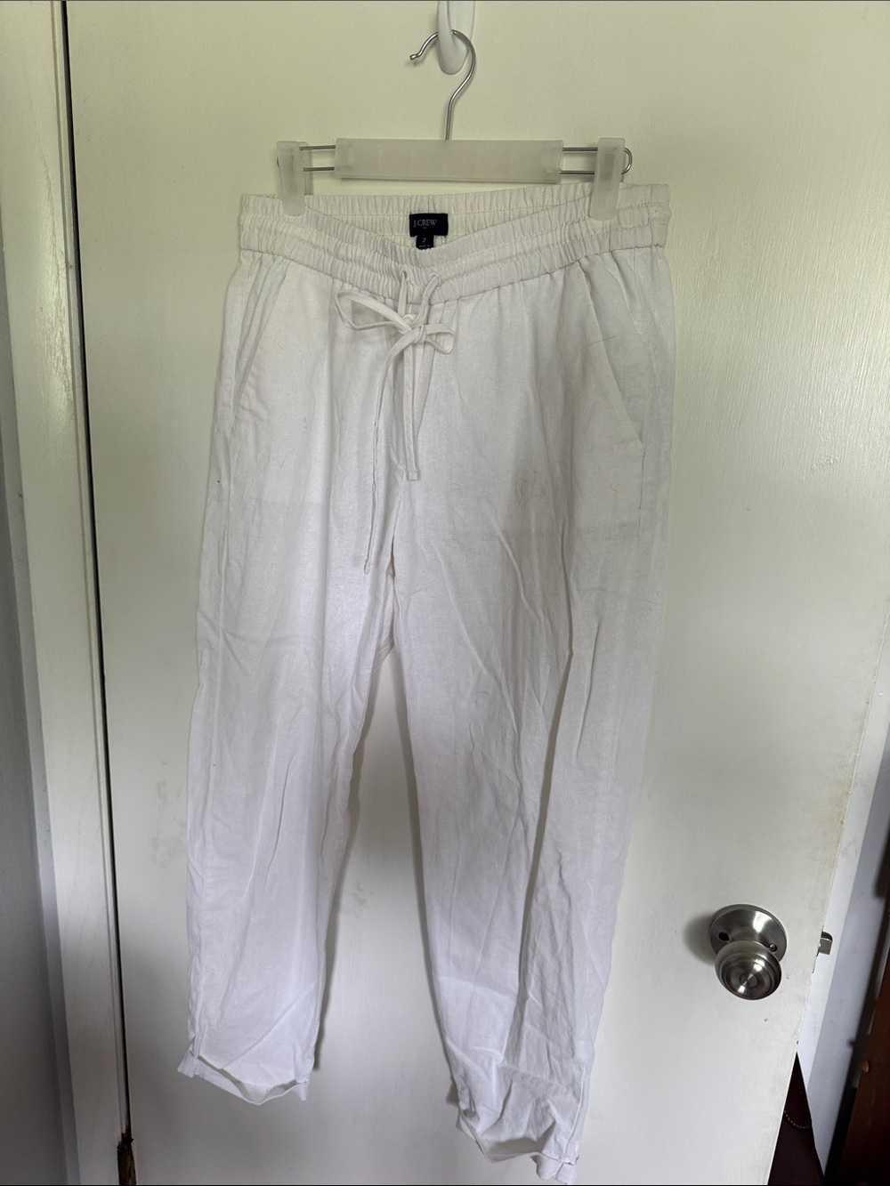 J. Crew White Drawstring Linen-Blend Joggers